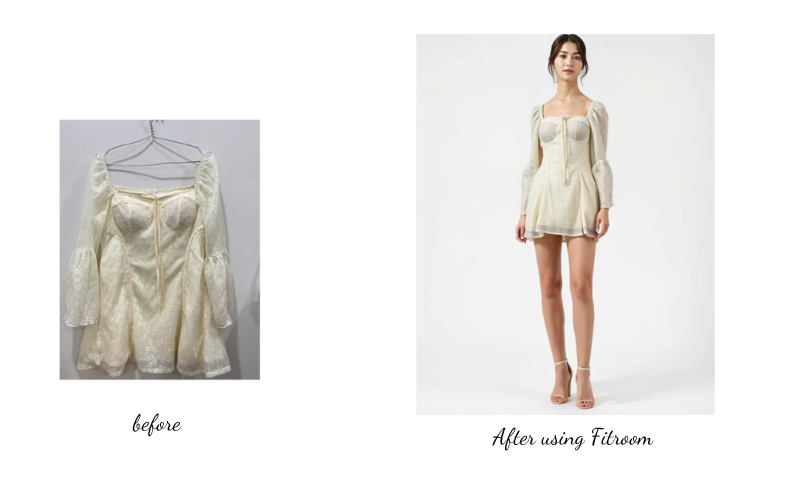 before and after using Fitroom to create clothing images