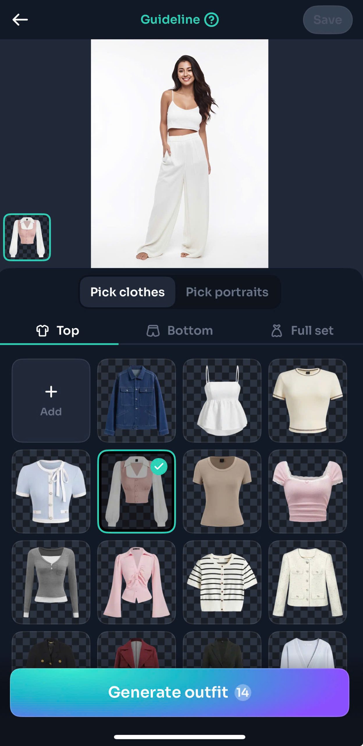 Pick clothes to change on fitroom mobile app